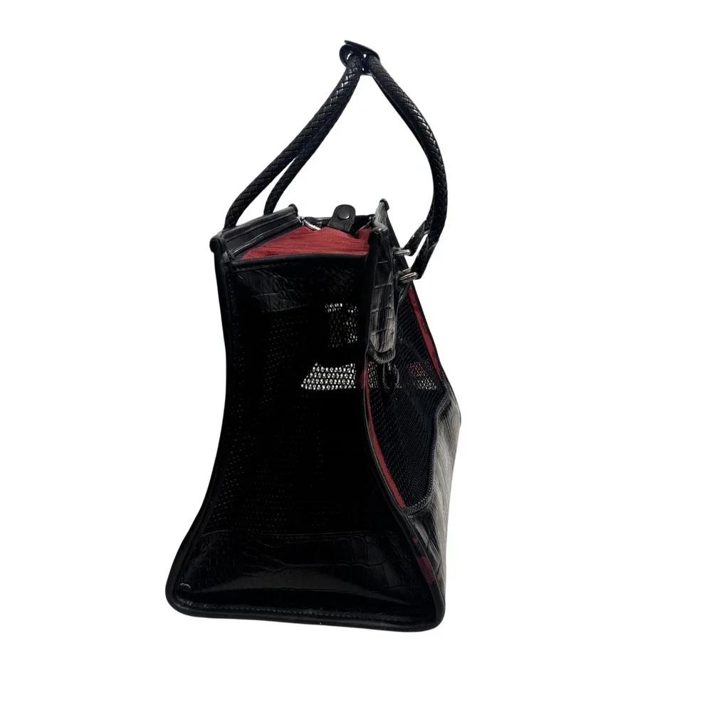 Brighton Small Pet Carrier Handbag OS Black‎ Red Good Croc Leather Travel Bag